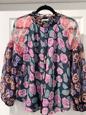 JODIFL Block Floral Button-Front Blouse